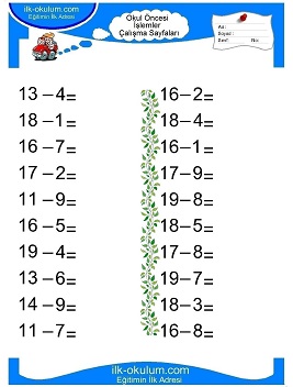 Çocuklar İçin toplam işlemi yaprak testleri 